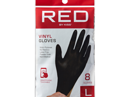 RED Black Vinyl Gloves 8 pcs Large Hot on Sale