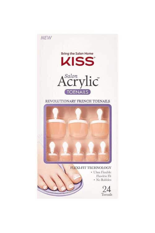 Kiss Salon Acrylic Toenails French Pedicure Kit 24 CT - KSAT01 Supply