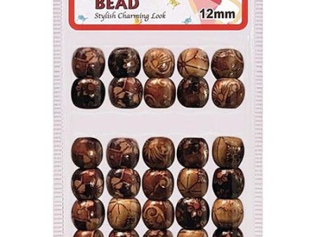 Beauty Town Patterned 12mm Wooden Beads - 35 pcs #07557 Hot on Sale