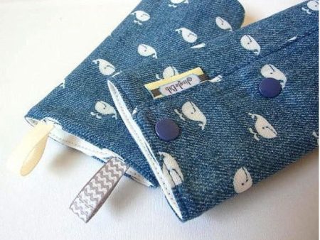 Jinglebib Drool Pad - White Whales on Denim Print Hot on Sale